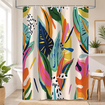 Colorful Abstract Shower Curtain, Floral Boho Modern Asthetic Plant Bathroom Curtain, Waterproof Polyester Fabric Shower Curtain Set with Hooks 48x72 Inch