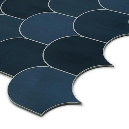 SUNWINGS 10-Sheet Fish Scale Peel and Stick Backsplash Tile, 11.4'' x 10.9" Stone Composite Scallop Handmade Looks Self-Adhesive Wall Tiles for Kitchen Bathroom, Blue
