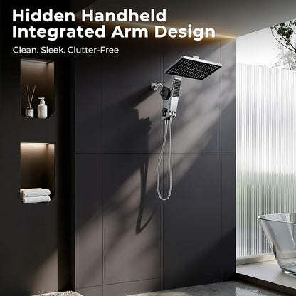 MakeFit Filtered Rain Shower Head with Handheld Combo High Pressure 12'' Rainfall Shower Heads & Hidden Detachable Wand Dual Showerhead Water Softener for Hard Water Easy Filter Replacement