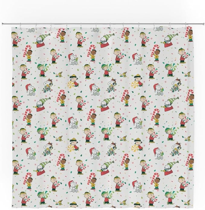 Peanuts Holiday Christmas 13-Piece Shower Curtain Set, 72 x 72 Inch Fabric Curtain with Hooks, Bathroom Decor, Machine Washable, (100% Officially Licensed Product) by Franco Collectibles