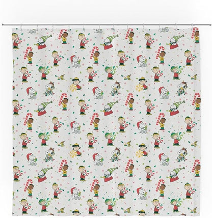 Peanuts Holiday Christmas 13-Piece Shower Curtain Set, 72 x 72 Inch Fabric Curtain with Hooks, Bathroom Decor, Machine Washable, (100% Officially Licensed Product) by Franco Collectibles