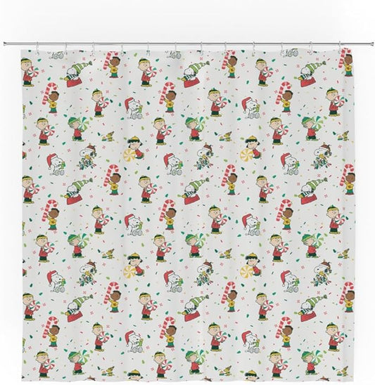 Peanuts Holiday Christmas 13-Piece Shower Curtain Set, 72 x 72 Inch Fabric Curtain with Hooks, Bathroom Decor, Machine Washable, (100% Officially Licensed Product) by Franco Collectibles