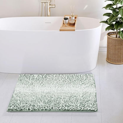 Hearth & Harbor Bathroom Rugs, Chenille Bath Mat - Machine Washable Bath Mats for Bathroom Non-Slip Backing Rubber, Quick Dry Bathroom Mat, 20 x 32 - Ombre Green