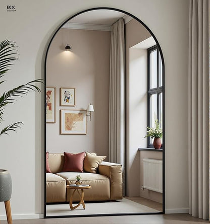 Dewfig Arched Full Length Mirror, 77"x38" Large Floor Mirror, Black | Aluminum Alloy Frame Oversized Full Body Mirror, HD Shatterproof Tempered Glass, Lean/Stand/Wall for Living Room,Bedroom
