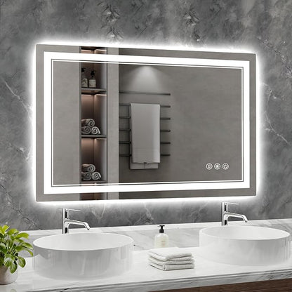 48x32 Inch LED Bathroom Mirror with Lights, 3 Colors Dimmable LED Vanity Mirror, Front and Back Lit, Anti-Fog, Memory Function, Shatterproof Tempered Glass, ETL Listed, Wall Mounted Makeup Mirror
