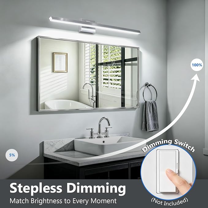 IZORRO Modern Bathroom Vanity Light 48 inch, Rotatable, 36W Dimmable Led Bathroom Light Fixture Over Mirror, Chrome Vanity Light Bar (Cool White 6000K)