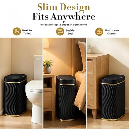 Ogikey Bathroom Small Trash Can with Automatic Touchless Lid, 2.6 Gallon Smart Garbage Can Narrow Waterproof Trash Bin for Bedroom, Office, Living Room