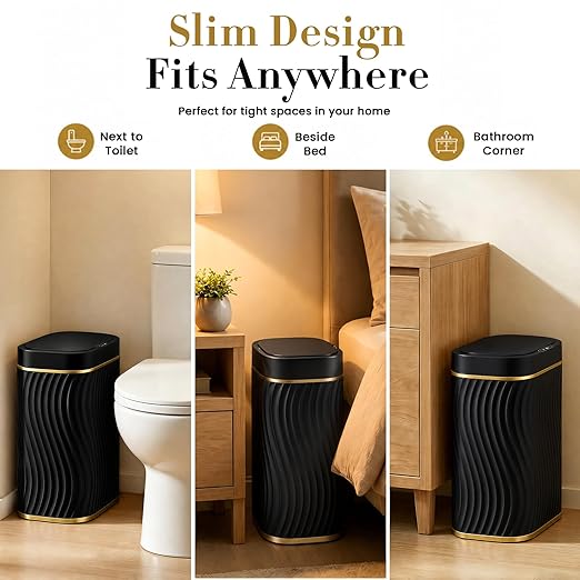Ogikey Bathroom Trash Can with Lid, 5 Gallon Automatic Touchless Garbage Can, Motion Sensor Smart Trash Bin, Slim Waterproof Waste Bin for Living Room, Bedroom, Office, Kitche