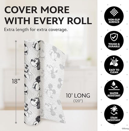 Disney Non Adhesive Shelf Liner – 18”x 10 ft Water-Resistant Drawer Liners for Kitchen Cabinets, Pantry, Fridge & Dressers – Easy Cut Cabinet Liner Roll- Mickey Mouse, Stitch & Winnie The Pooh