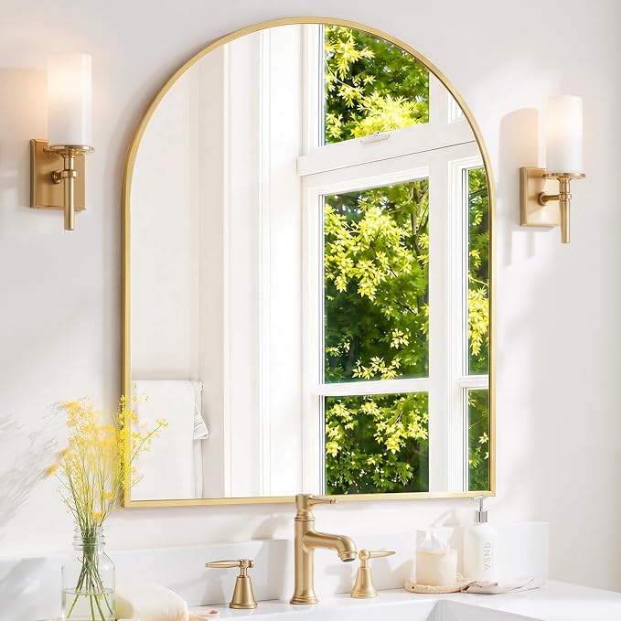 Arched Wall Mirror 40x30 Inch Gold Bathroom Vanity Mirror with Metal Frame | Modern Arch Mirror for Bedroom, Living Room, Entryway, Wall Mounted Decorative Mirror