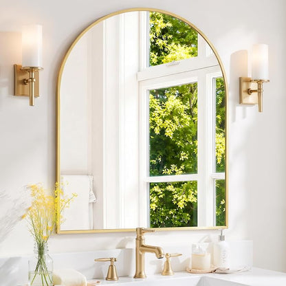 Arched Wall Mirror 40x30 Inch Gold Bathroom Vanity Mirror with Metal Frame | Modern Arch Mirror for Bedroom, Living Room, Entryway, Wall Mounted Decorative Mirror