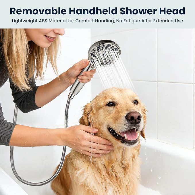 gotonovo Shower Faucet Set with Valve Kit 6 Mode Handheld Brushed Nickel | Bathroom Shower Head and Handle Set,6 Modes ABS Handheld Spray,Pressure Balance Valve and Trim Kit Complete,Single-Handle