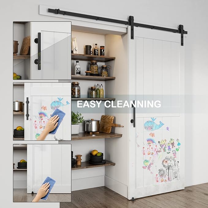 38''x84'' Sliding Barn Door with 6.6 Ft Barn Door Hardware Kit | Pre-Drilled Holes Easy Assembly - Include Installation Manual, Water-Proof PVC Surface, H-Frame, White