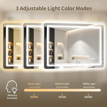 36"x36" LED Bathroom Mirror with Lights, Backlit + Front Lit, Anti-Fog, Lighted Bathroom Mirror for Wall, HD Shatterproof Tempered Glass, Dimmable, Memory Function (Horizontal/Vertical)