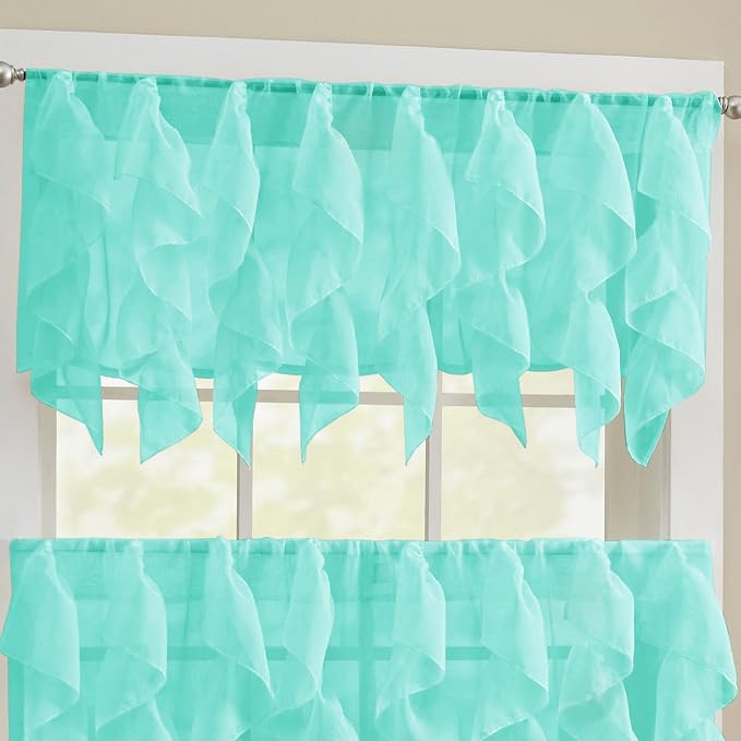 Sweet Home Collection Kitchen Curtains for Windows 40+ Styles & Colors Swag, Valance, Tier Sets & Panels Cafe Curtains for Farmhouse, Rustic, Modern Décor, Sheer Sea, Valance