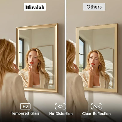 Gold Bathroom Mirror 22x30 Inch, Rectangle Vanity Mirror | Brushed Gold Bathroom Mirror for over sink, Bedroom, Entryway, Living Room, Aluminum Alloy Framed, Curved Wide Edge