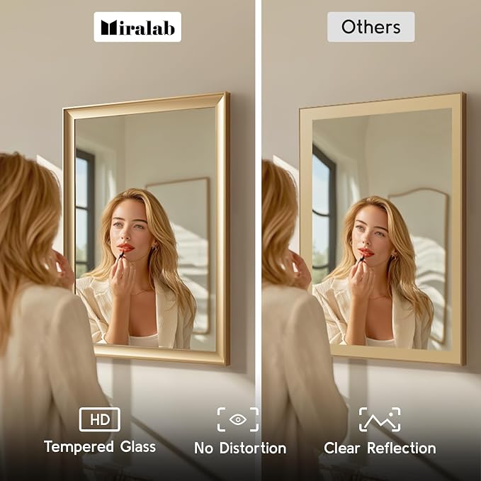 2 Pack Brushed Gold Bathroom Mirrors for Over Sink, 22x30 Inch | Champagne Gold Rectangle Vanity Mirror for Bedroom, Entryway, Living Room Decor, Aluminum Framed, Curved Wide Edge
