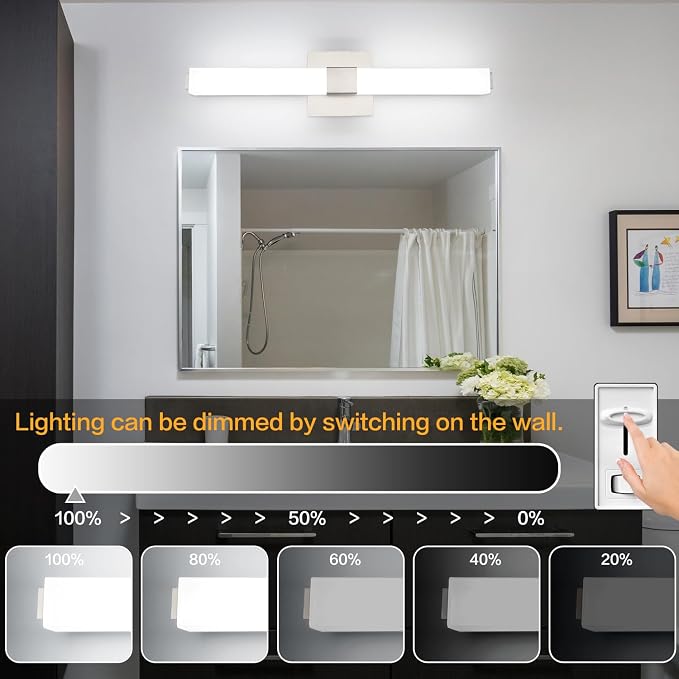 Brushed Nickel Vanity Lights for Bathroom 24 Inch, Modern LED Bathroom Lighting Fixtures Over Mirror, 18W 5CCT Dimmable Vanity Lights Bar