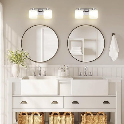 15.5 Inch Chrome Bathroom Light Fixtures Over Mirror 2 Light Bathroom Vanity Light Silver Modern Industrial Makeup Lighting Wall Sconce Farmhouse Rustic Milk Glass Lamp Desk Sink