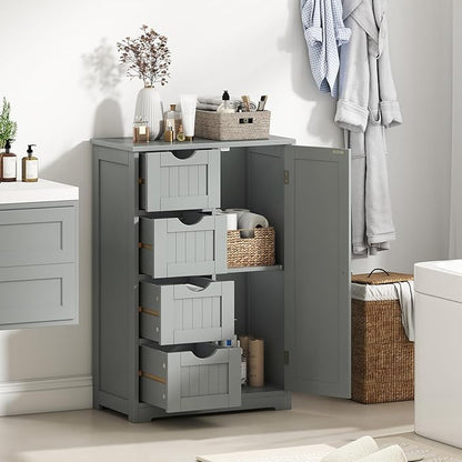 Giantex Bathroom Cabinet, Freestanding Storage Cabinet with 1 Door & 4 Drawers, 3-Level Adjustable Shelf, Anti-toppling System, Modern Storage Organizer for Bathroom, Living Room, Kitchen (Gray)
