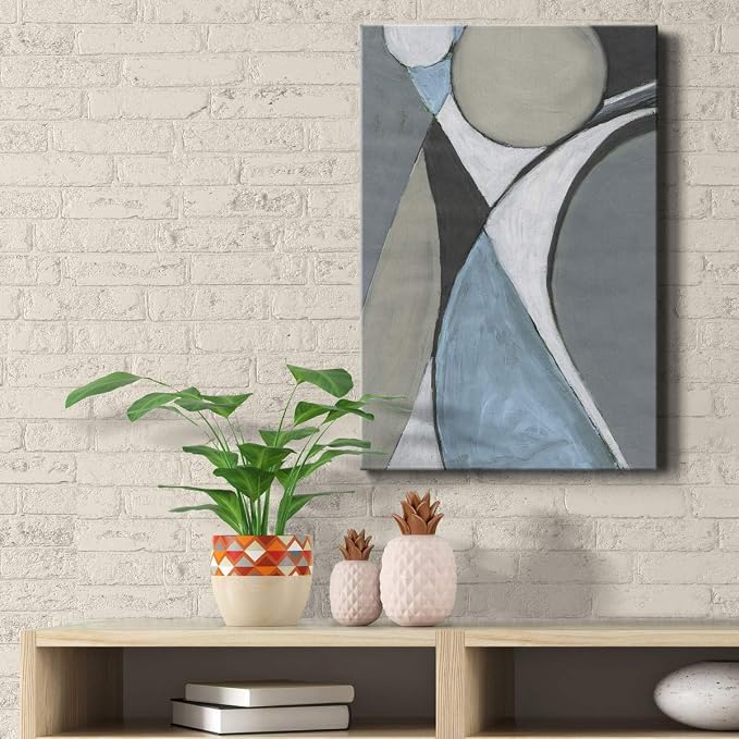 Renditions Gallery Canvas Abstract Wall Art Home Modern Decorations Paintings Blue Grey Soft Jewel Geometric Canvas Wall Hanging Artwork Prints for Bedroom Living Room Office - 18"x27" LT02