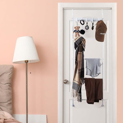 Over The Door Towel Rack 5 Tier Over The Door Towel Bar for Bathroom Towel Holder Over Door Hanger with Hooks Large Metal Towel Blanket for Bedroom Dorm Door (White)
