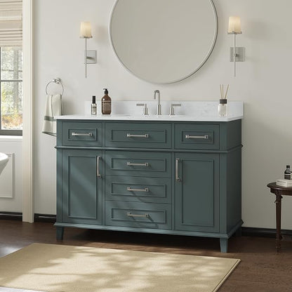 48 Inch Fully Assembled Bathroom Vanity with Sink, Green | Solid Wood, 0.78" Stone Top, Backsplash, Soft Close Doors, Dovetail Drawers, Large Storage, Modern Bathroom Upgrade