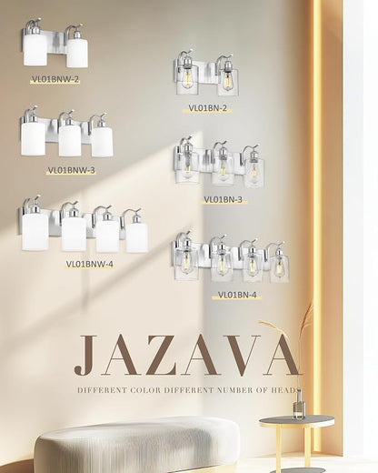 3-Light 19 Inch Bathroom Vanity Light,Clear Glass,Brushed Nickel | Over Mirror Wall Light,E26 sockets,for bathroom mirror,powder room,dressing area,wall-mounted vanity lighting