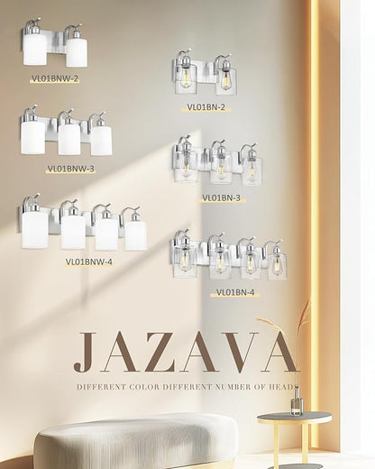 Milk Glass Bathroom Light, 4-Light Vanity Light Fixture, Brushed Nickel Wall Sconce, VL01BNW-4