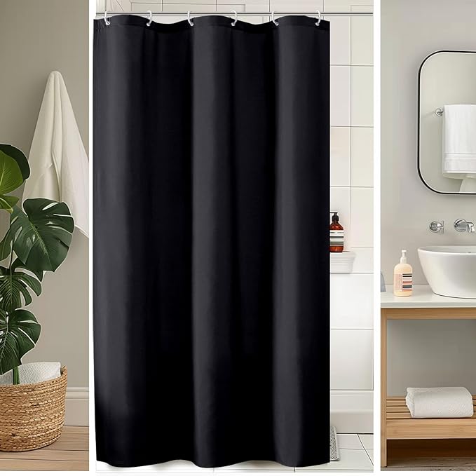 OVZME Zora 36 x 72 Inch Stall Fabric Shower Curtain - Soft Small Black Shower Curtain for Bathroom for Narrow Stall Size, Machine Washable Water Resistance, Hotel Style, Black