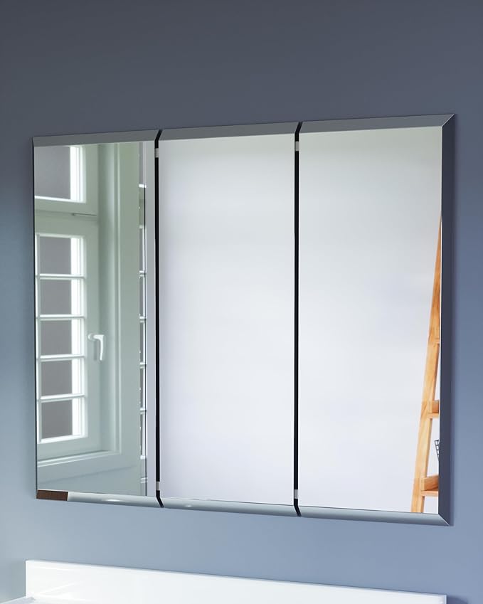 36 Inch Cyprus Bathroom Medicine Cabinet, Durable Pre-Assembled Wall Mounted Cabinet w/Frameless Mirrored Doors, White – Design House, 597500