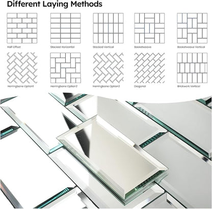 Peel and Stick Mirror Backsplash, Silver, 4x8 Inch, Beveled Mirror Subway Kitchen Bar Wall Tile (5.8 Sq.ft, 26 Pcs)