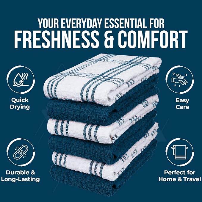 DAN RIVER Blue Opal Kitchen Towels,12 Pack,16x26 Inc Absorbent Dish Towels | 100% Cotton Absorbent Soft cotton kitchen towels for drying dishes, Quick Dry, Dish Towels for kitchen,Tea and Bar towels set
