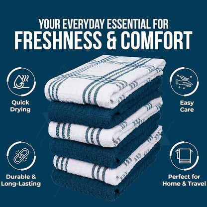 DAN RIVER Blue Opal Kitchen Towels,12 Pack,16x26 Inc Absorbent Dish Towels | 100% Cotton Absorbent Soft cotton kitchen towels for drying dishes, Quick Dry, Dish Towels for kitchen,Tea and Bar towels set