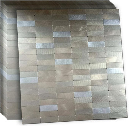 XUANINY Peel and Stick Tile Backsplash Self- Adhesive Wall Tiles Aluminum Mosaic Sticker for Kitchen (11.33"x11.92" Per Sheet, Pack of 8 pcs) (Frosted Champagne+Frosted Silver 8)