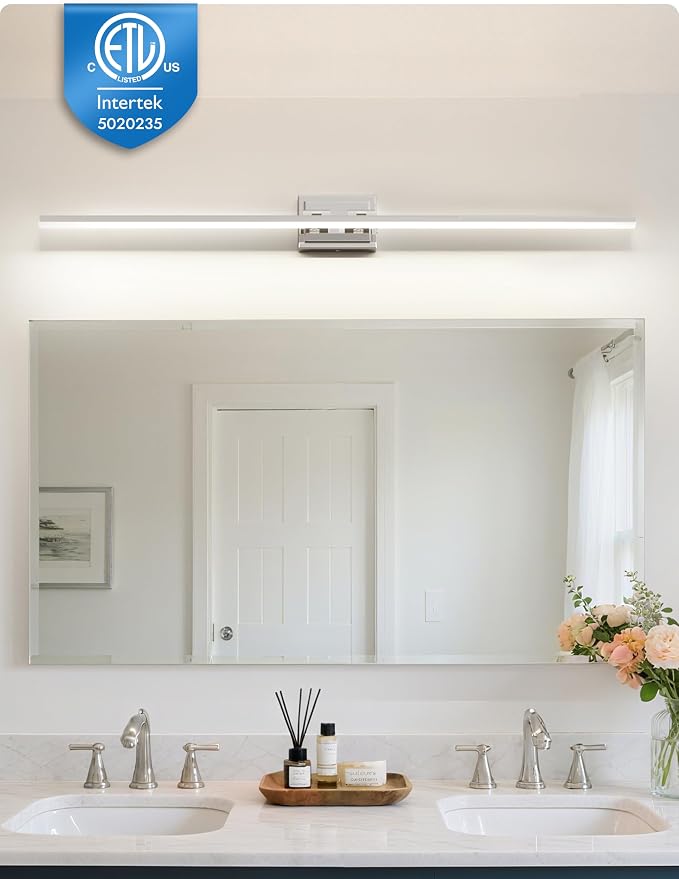 48 Inch Modern Bathroom Light Fixture, 30W 5CCT Dimmable LED Chrome Bathroom Vanity Lights Over Mirror, Vanity Lights for Bathrooms Restroom Mirror- ETL Certified