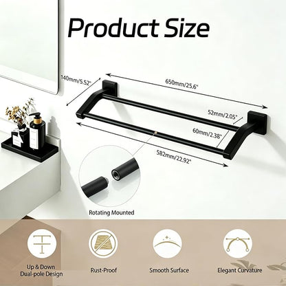 Alise 24" Double Towel Bar, Towel Racks for Bathroom, Matte Black | SuS304 Stainless Steel Bathroom Towel Rack Wall Mounted, Rust Resistant, Quick Drying, Useable Length 22.9"