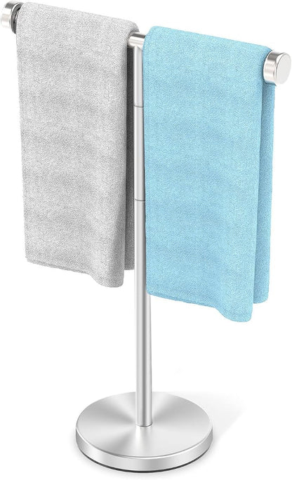 VEHHE T-Shape Hand Towel Holder Stand Height Adjustable Non-Slip-Silver | Height Adjustable 13.7"-17.7" | SUS304 Stainless Steel | Tool-Free Assembly | Removable Anti-Slip Knobs | Base 5.5"