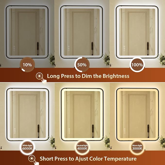 32x40 Inch Black Framed LED Bathroom Mirror with Lights, Built-in Bluetooth Speaker,Tempered Glass,Dimmable Lighted Bathroom Vanity Mirror with 3 Colors, Backlit + Frontlit, Memory, Anti-Fog