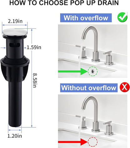 Waterfall Bathroom Faucets for Sink 3 Hole | Brushed Nickel Bathroom Faucet with Pop-up Drain, 8 Inch Widespread Bathroom Sink Faucet 2-Handles Vanity Faucet with Supply Lines