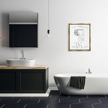 Vintage Patent Bathroom, 24 x 30 Inch Canvas in Floater Frame | Stupell Industries · By Lettered and Lined · Ready to hang · Great for bath and laundry decor · Made in USA