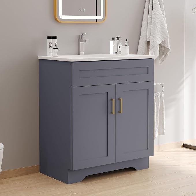 30 Inch Bathroom Vanity, Wooden Double Door Bathroom Sink Storage Cabinet, Freestanding Modern Bathroom Vanity Without Sink (Grey No Sink, 30")