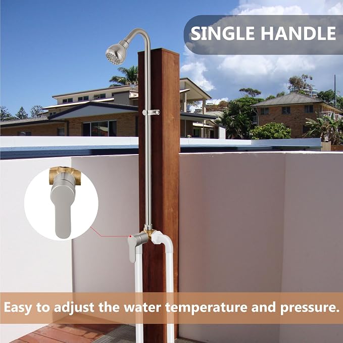 Outdoor Shower Kit,Outside Shower with Single Handle,Brushed Nickel | Hot and Cold Outdoor Shower Fixtures,Stainless Steel,with Rotatable Shower Head,Easy Installation