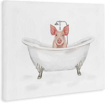 Country Pig Bathtub Farmhouse, 30 x 40 Inch Canvas Wall Art | Stupell Industries · By Ziwei Li · Ready to hang · Whimsical bath and laundry decor · Made in USA