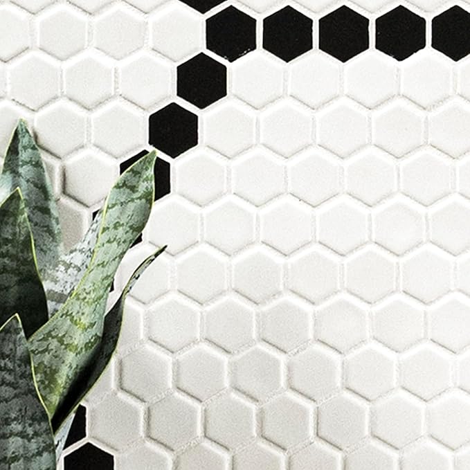 MSI White and Black 12 in.x 12 in. Hive Pattern Matte Porcelain Mosaic Tile for Kitchen Backsplash, Bathroom Wall, Shower, and Floor