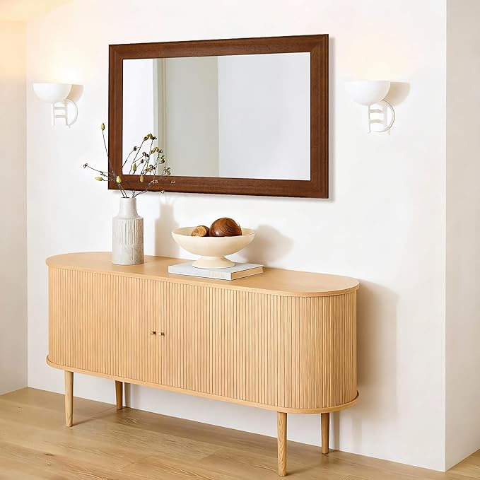 Rustic Wood Wall Mirror for Bathroom,Rectangle 24 x 36 inch Vanity Mirrors | Hanging Mirror with Wooden Frame for Living Room,Bedroom,Entryway(Walnut Brown)