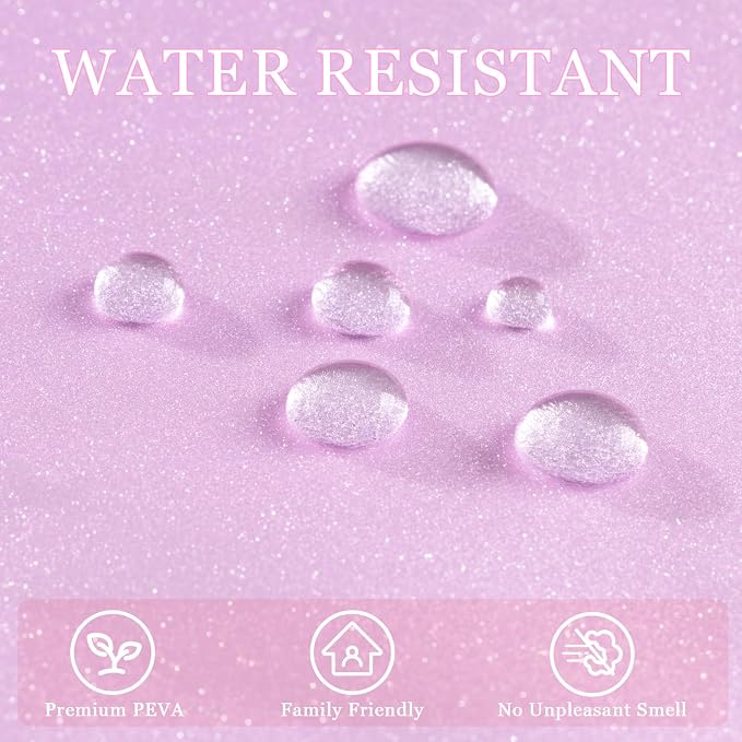 Seenus Dreamy Pink Glitter PEVA Shower Curtain Liner Long 72 x 75 Inch, Waterproof Plastic Sparkle Shower Curtain with 3 Weighted Magnets, Cute Shimmery Bathroom Décor Shower Curtain Bpa-Free