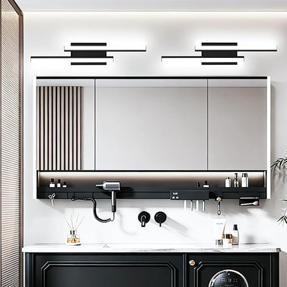 Bathroom Light Fixture Over Mirror Retractable Vanity Light Bar | 5CCT 24 Inch Modern LED Dimmable Black Bathroom Lamp IP44 25W 2200LM - Wall Light Fixture ETL Certified (2 Pack)