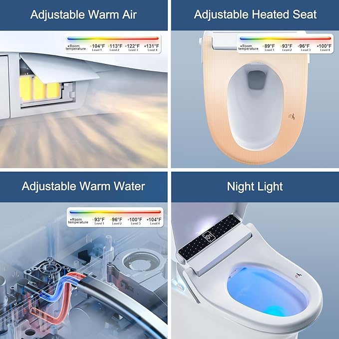 Combier Bidet Toilet Seat With Turbo Wash, Wireless Remote and Side Panel, The heated Toilet Seat Have Adjustable Heated Seat, Warm Water, Air Dryer & Multiple Spray Modes CMA210S-B (Elongated)