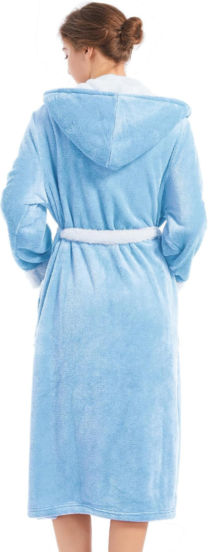Inner Wish Women Hooded Plush Robe, Fleece Highly Absorbent Cozy Warm Bathrobe